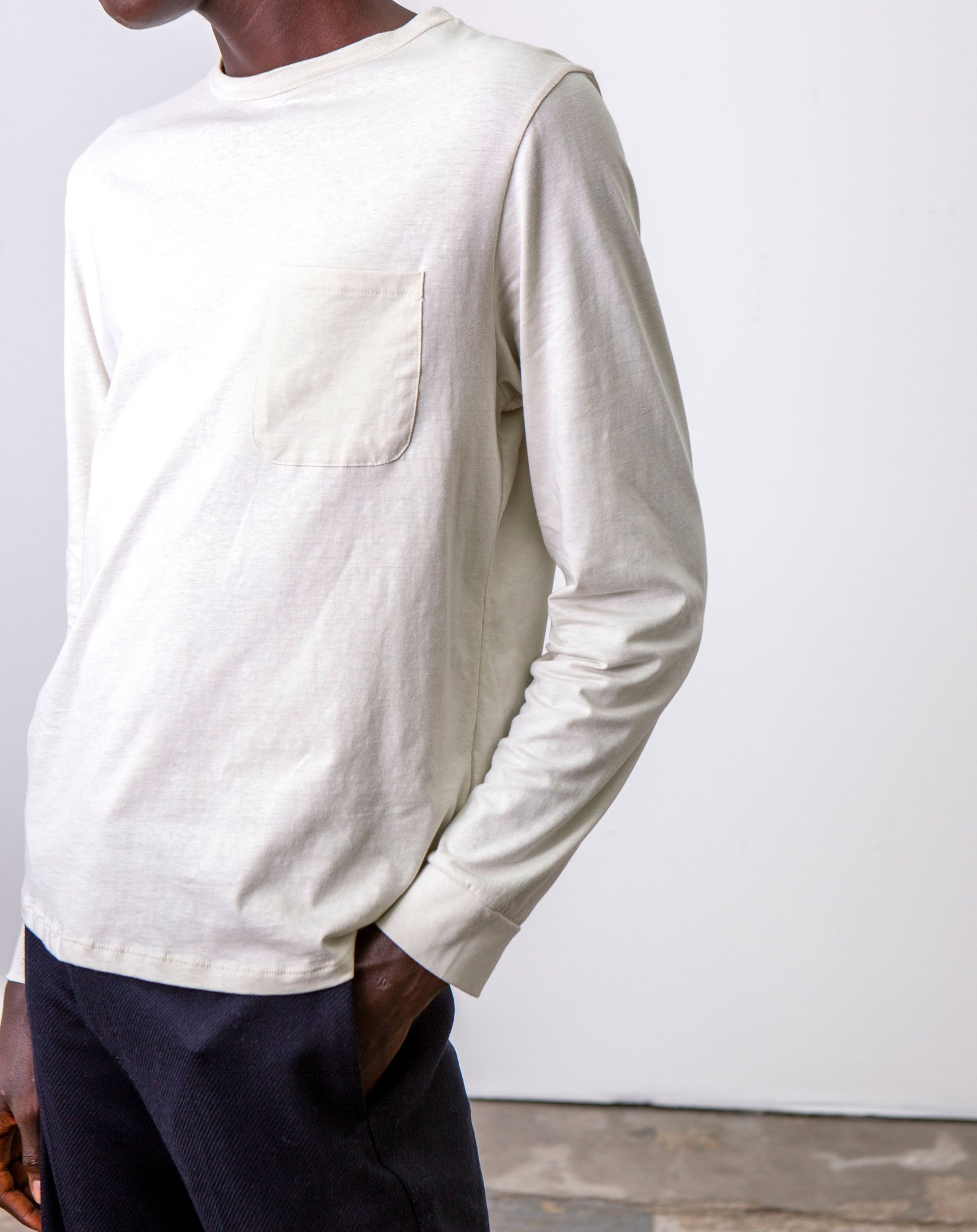 Recycled Cotton Long Sleeve Pocket T-Shirt - Oat